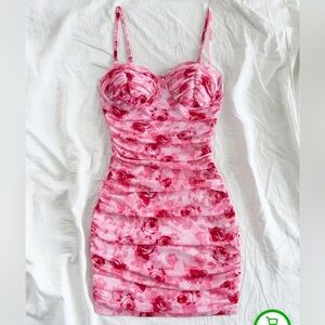 Floral Pink Bodycon Dress New (never worn or washed)